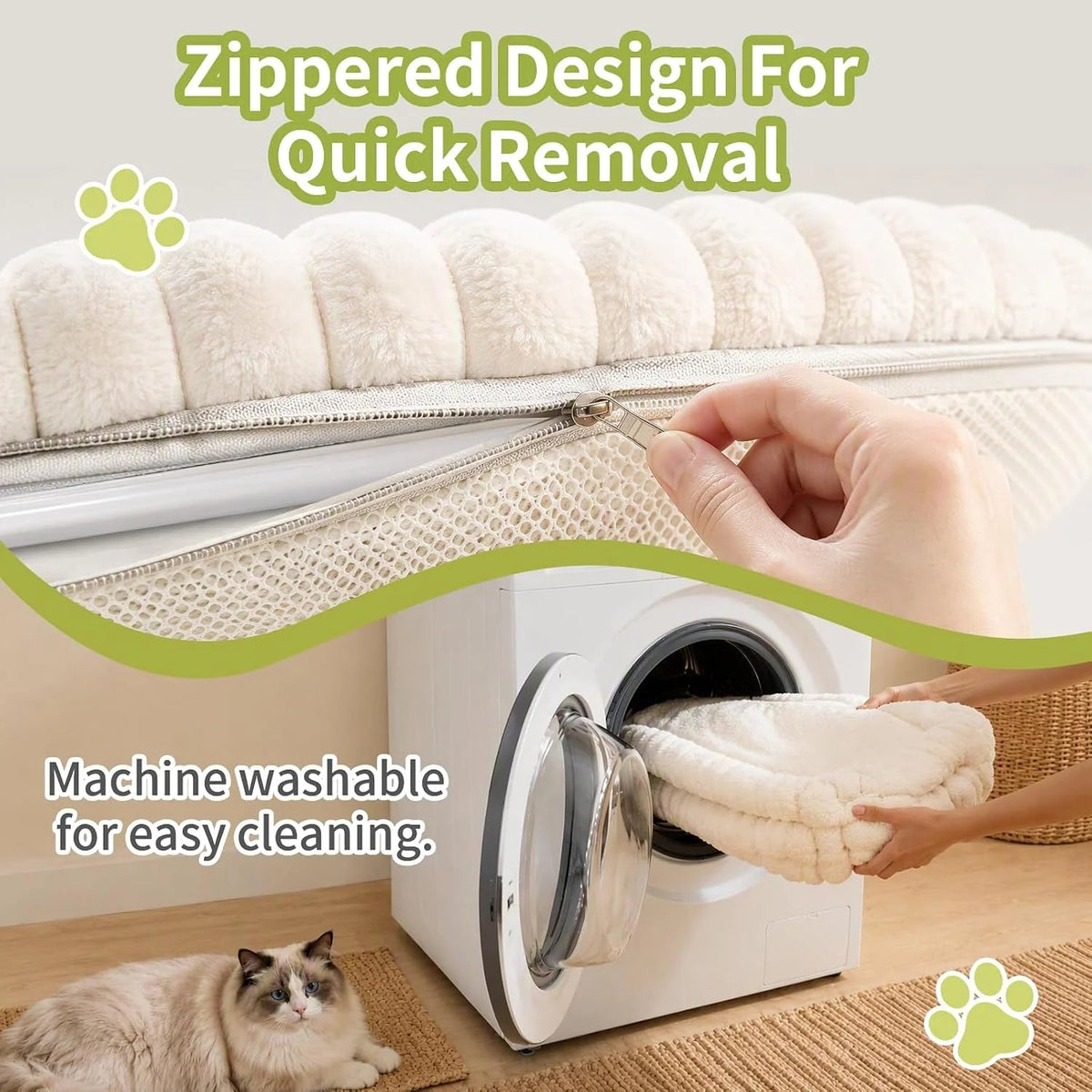 Removable zippered cushion cover and washing details