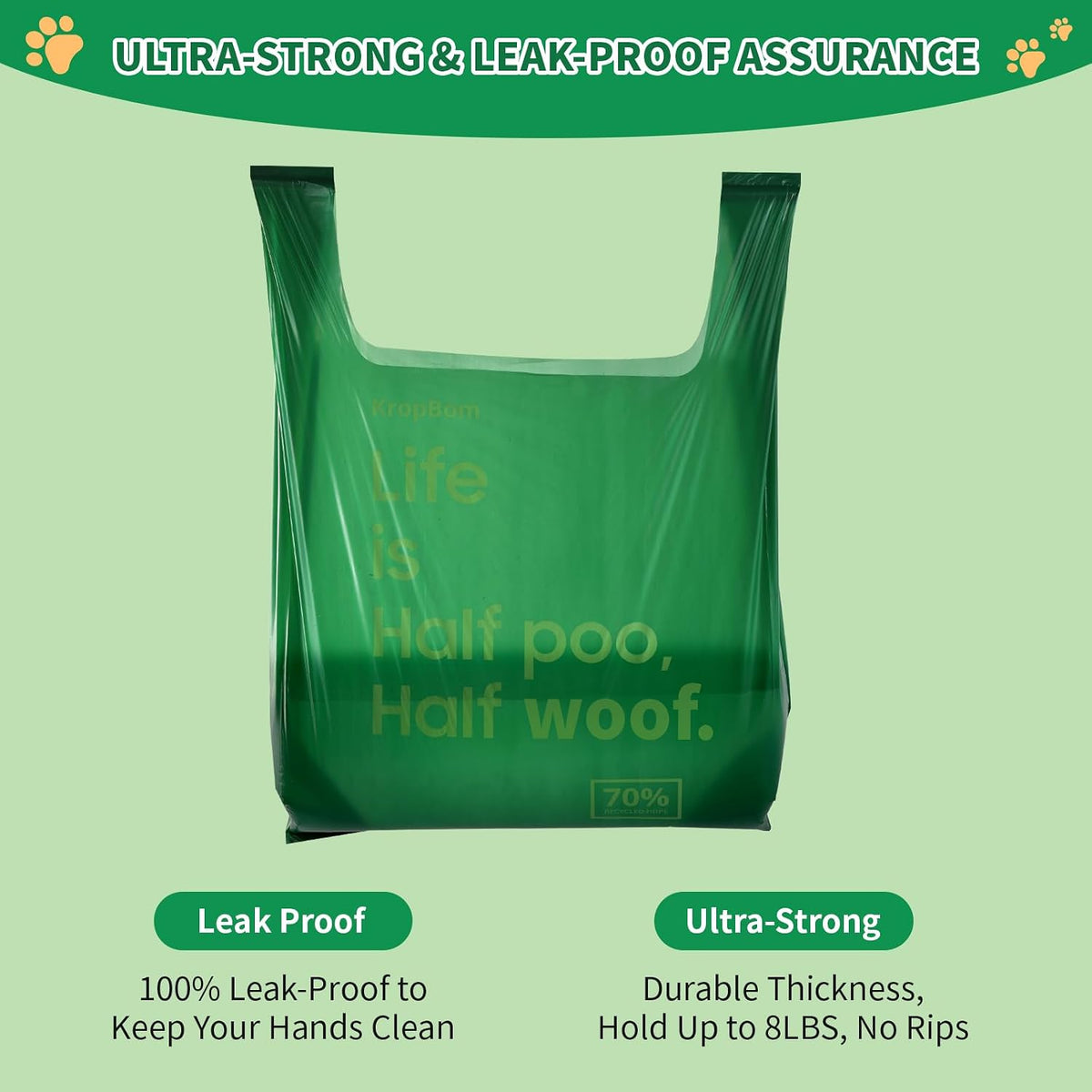 XL Dog Waste Bags with Handles — 125-Count Value Pack