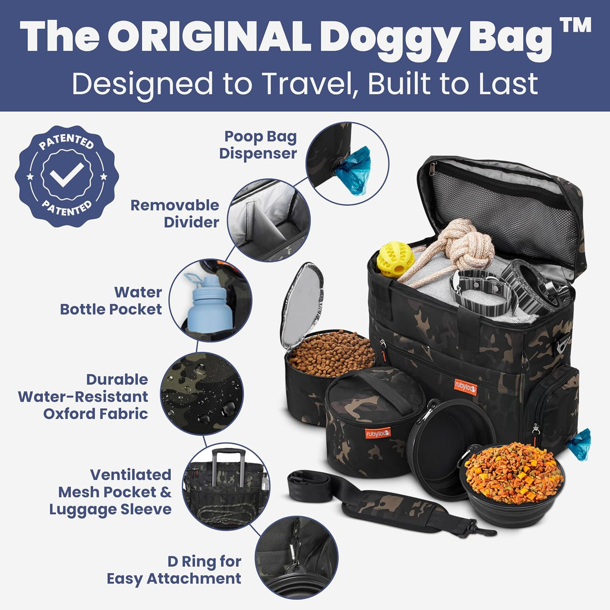 Dog Travel Bag Organizer with Food Containers & Accessories