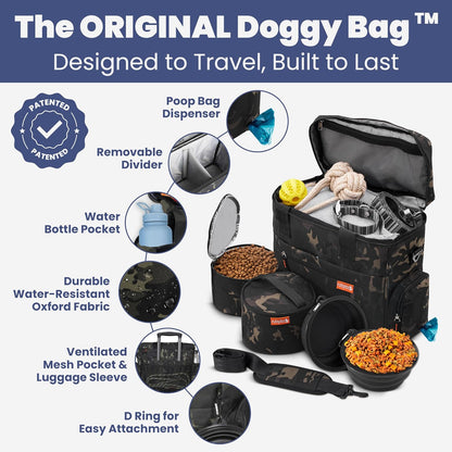 Dog Travel Bag Organizer with Food Containers & Accessories