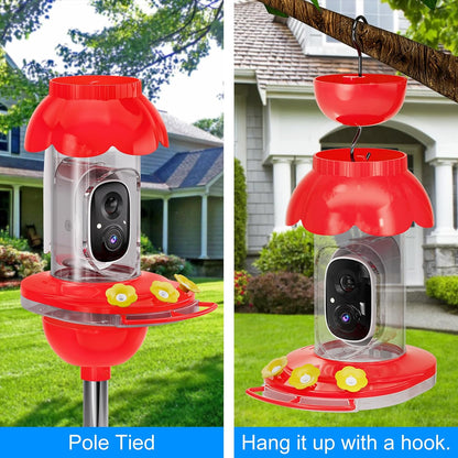 Solar Hummingbird Feeder with 1080p Camera — Red