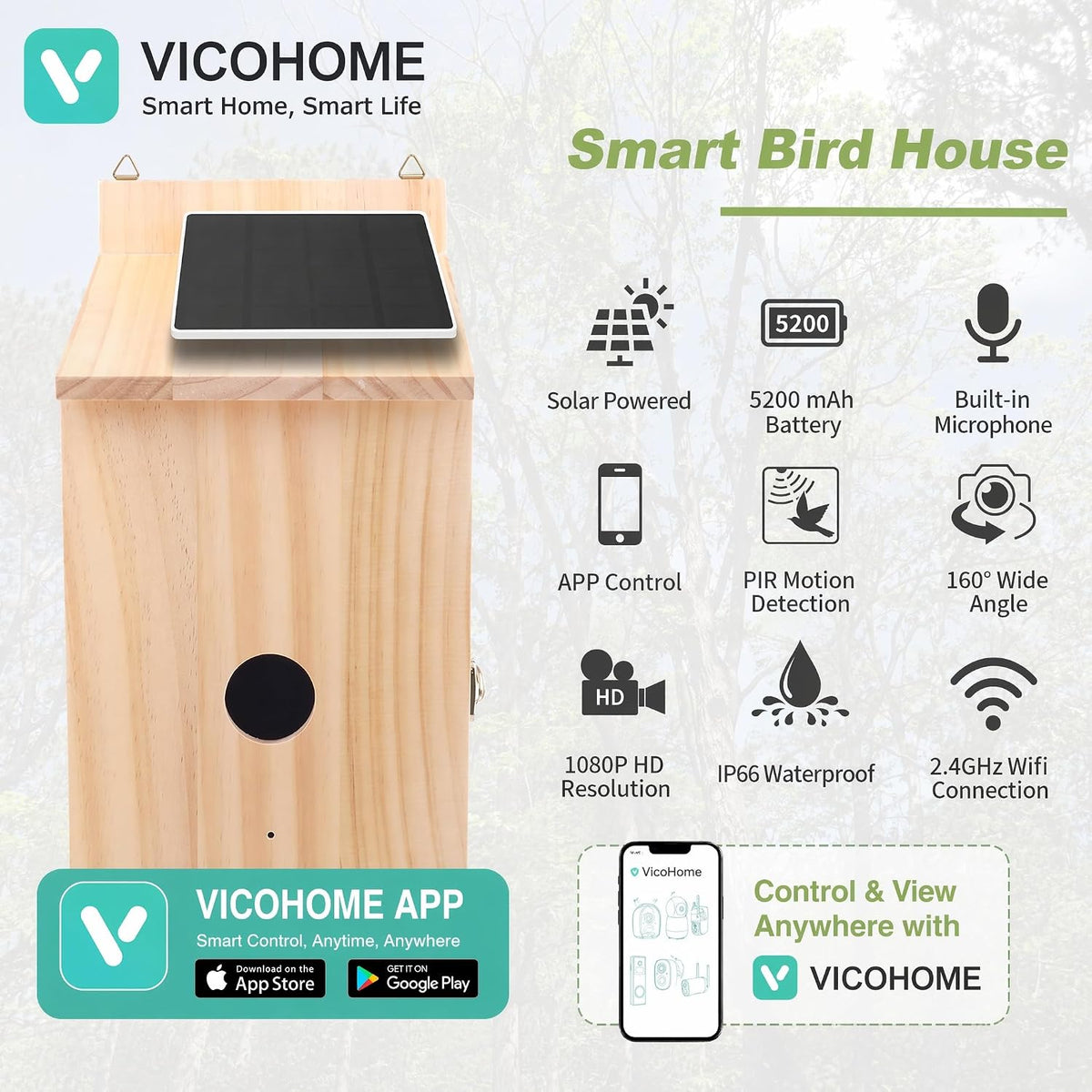 Solar Birdhouse with 1080p Nest Camera & 32 GB Card