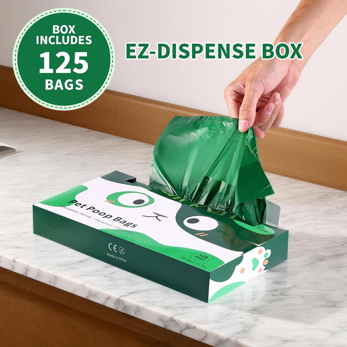 XL Dog Waste Bags with Handles — 125-Count Value Pack