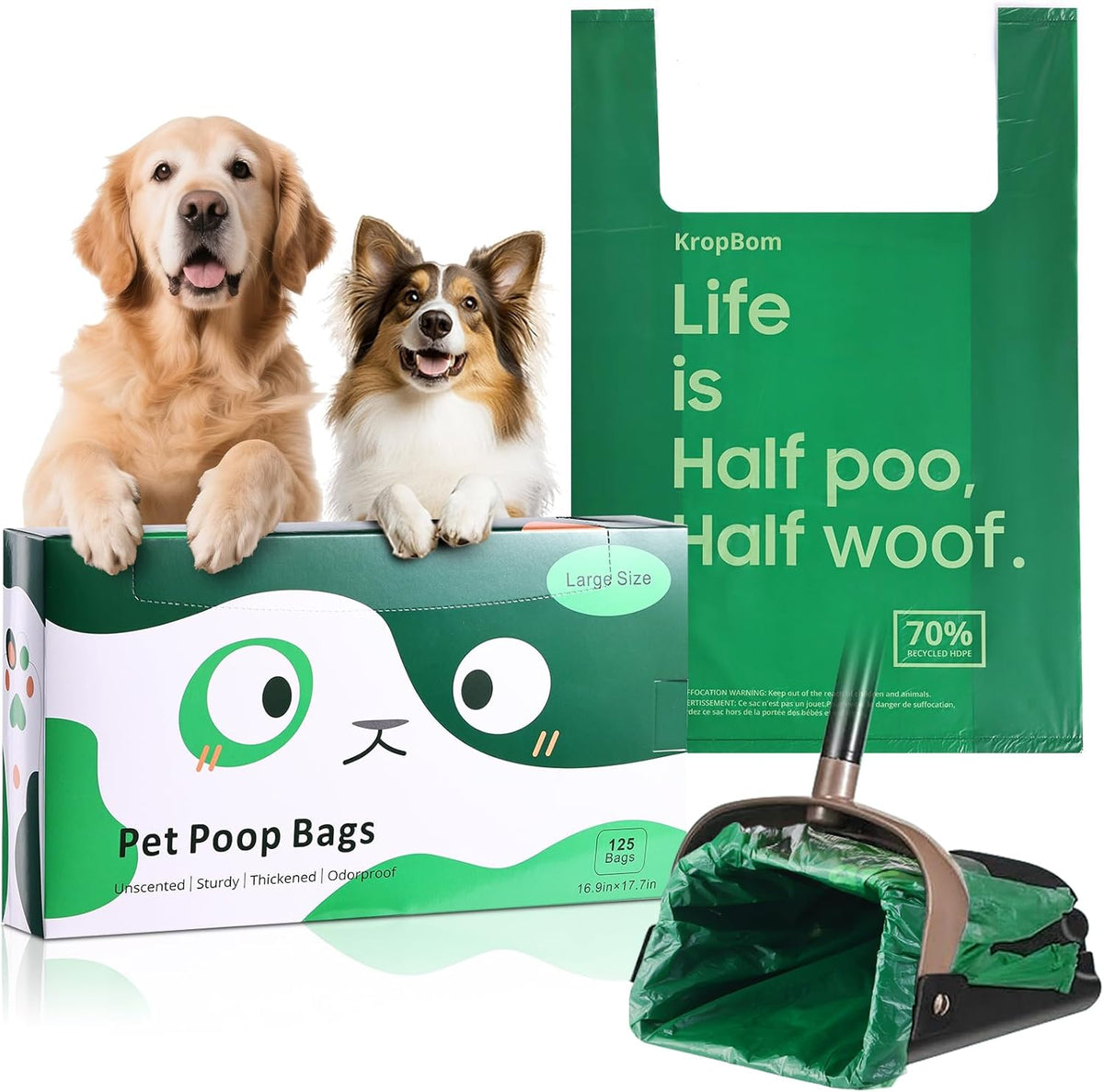 XL Dog Waste Bags with Handles — 125-Count Value Pack