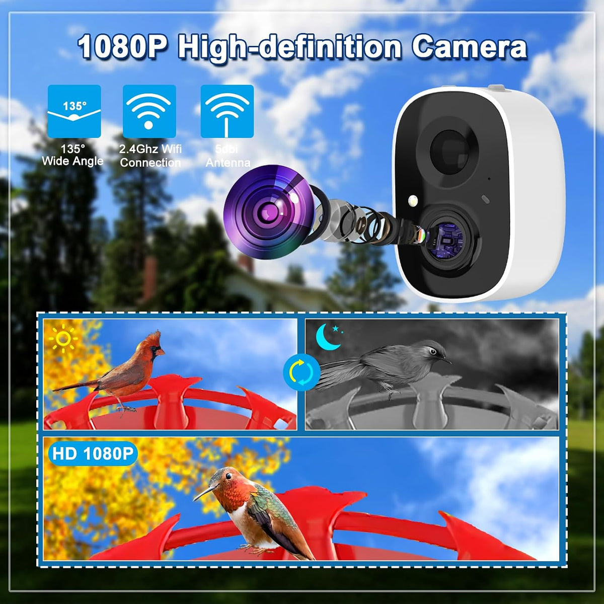 Solar Hummingbird Feeder with 1080p Camera — Red
