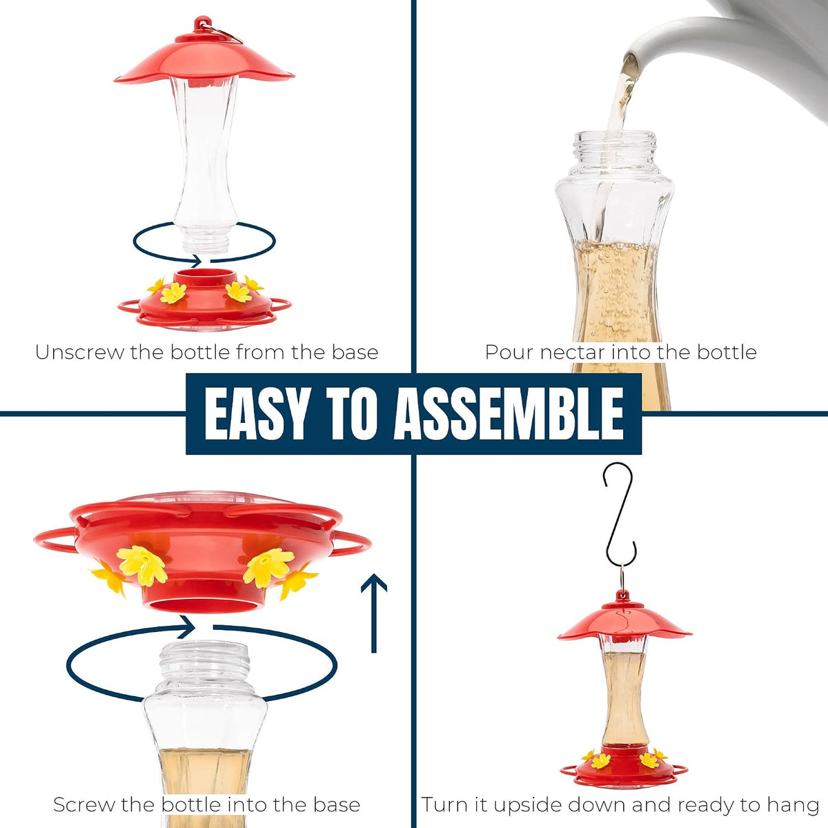2-Pack 10 oz Glass Hummingbird Feeders