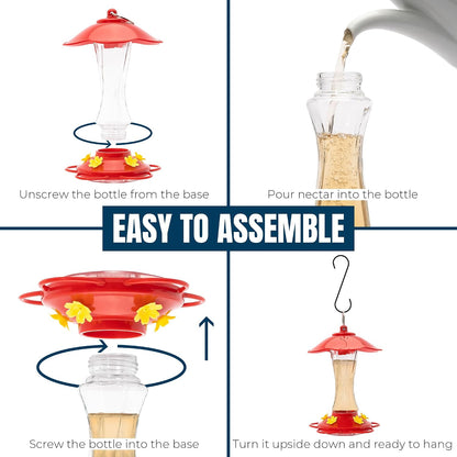 2-Pack 10 oz Glass Hummingbird Feeders