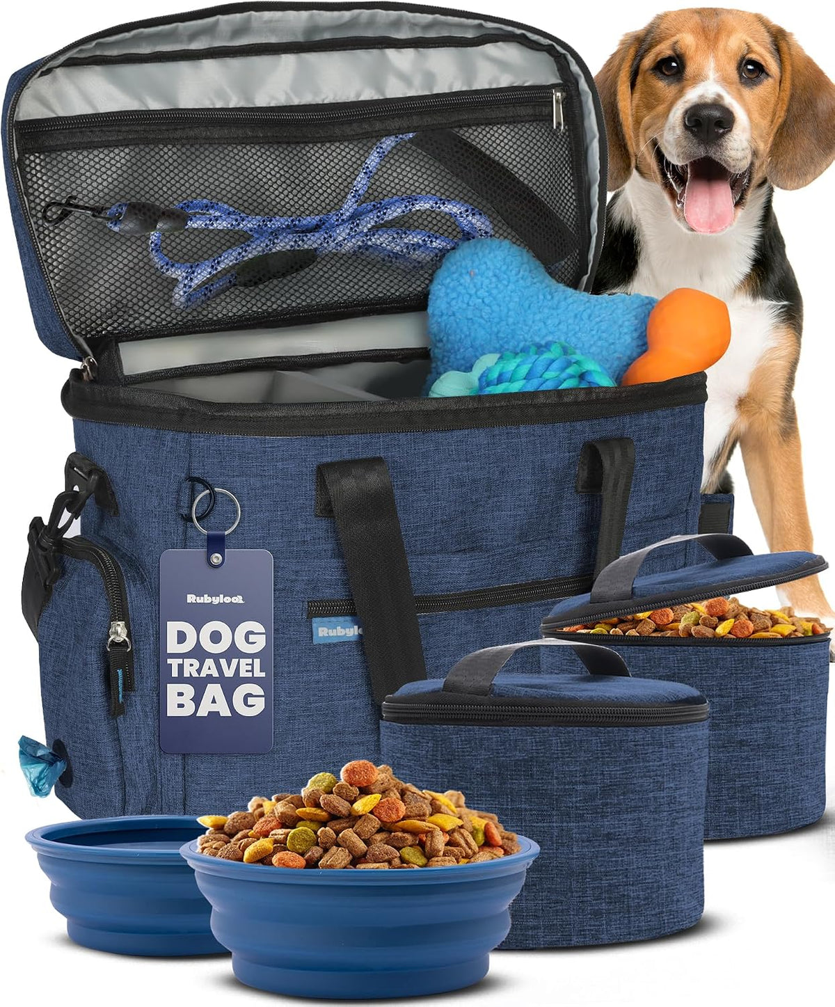 Dog Travel Bag Organizer with Food Containers & Accessories