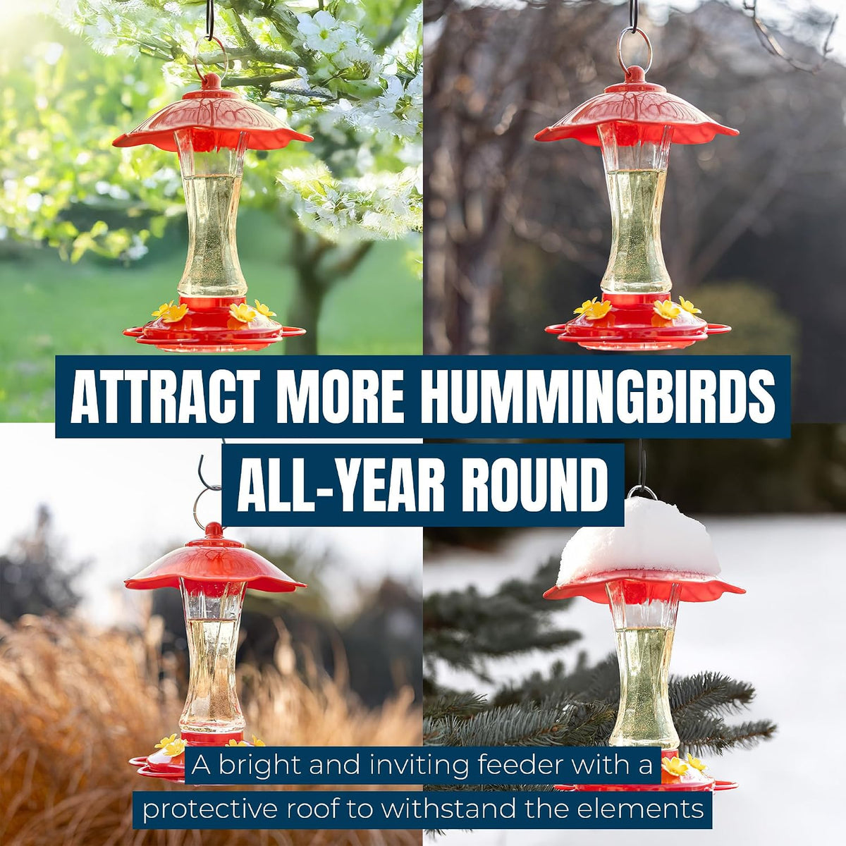 2-Pack 10 oz Glass Hummingbird Feeders