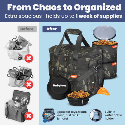 Dog Travel Bag Organizer with Food Containers & Accessories