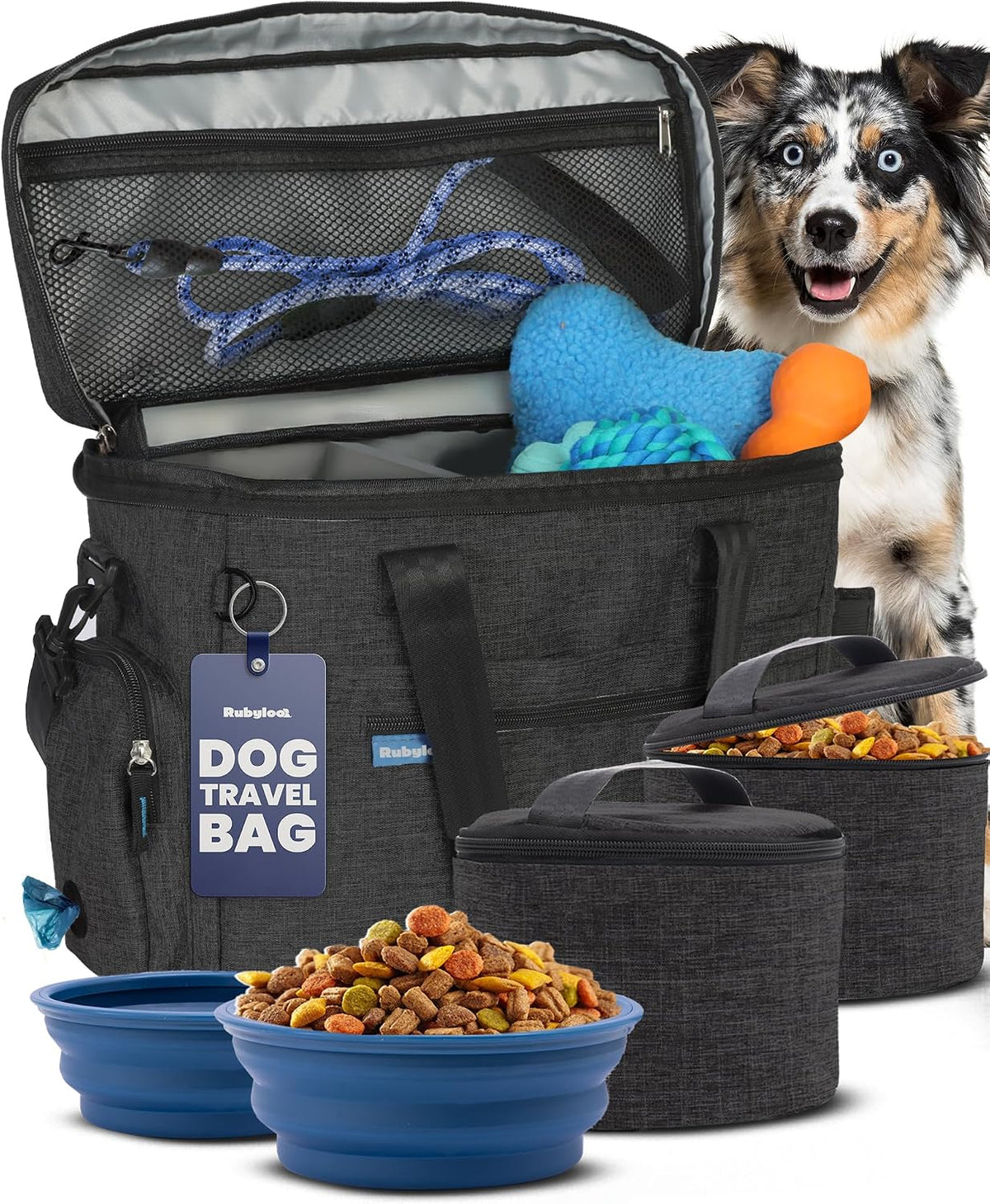 Dog Travel Bag Organizer with Food Containers & Accessories