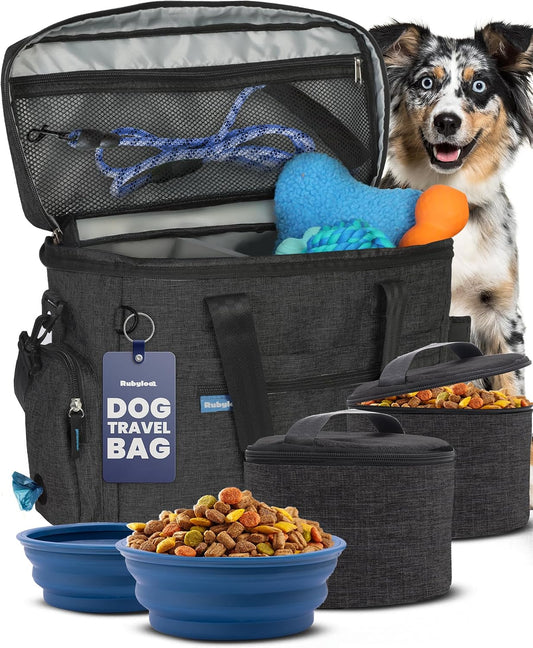 Dog Travel Bag Organizer with Food Containers & Accessories