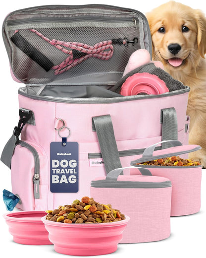 Dog Travel Bag Organizer with Food Containers & Accessories