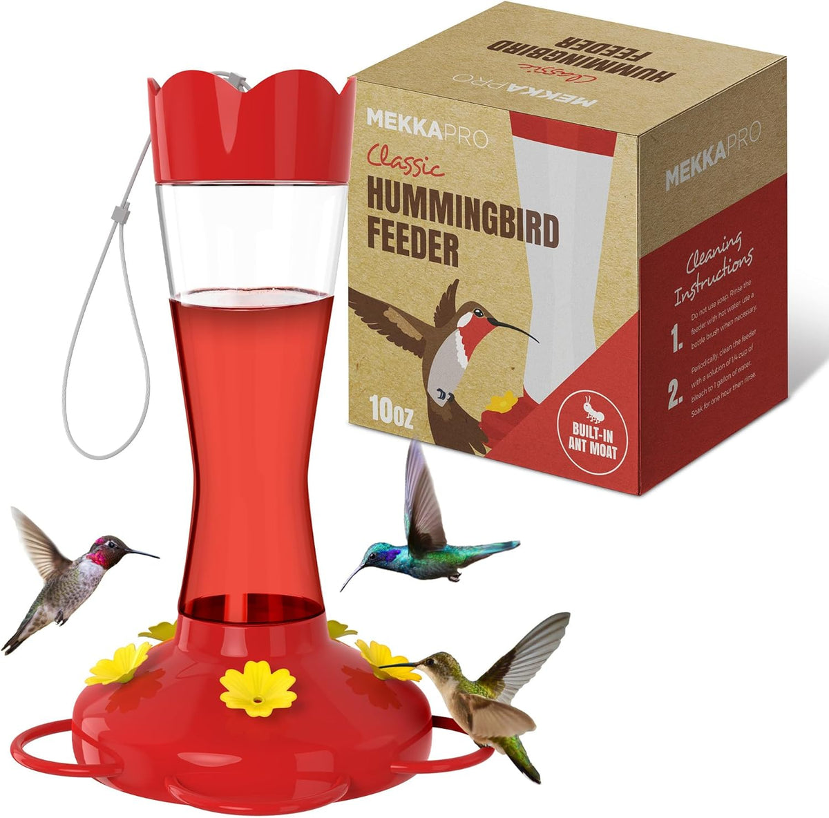 2-Pack 10 oz Glass Hummingbird Feeders