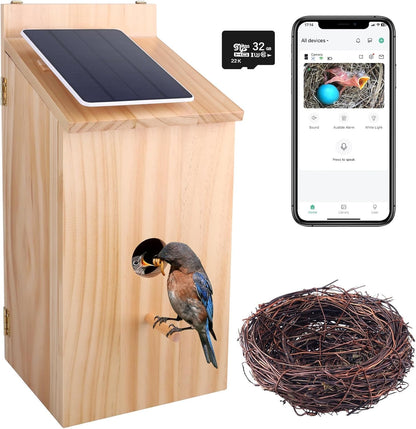 Solar Birdhouse with 1080p Nest Camera & 32 GB Card