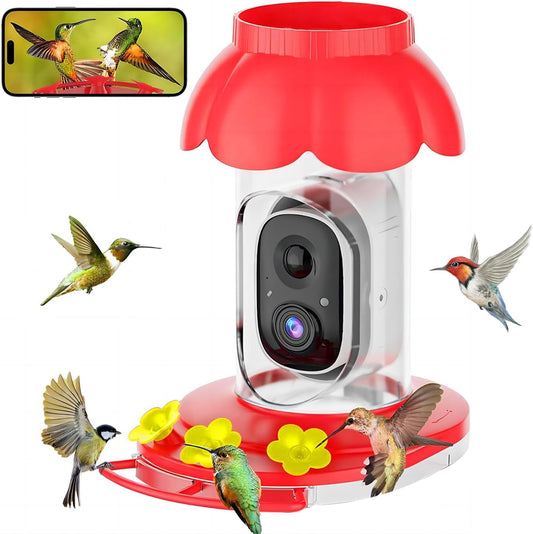 Solar Hummingbird Feeder with 1080p Camera — Red