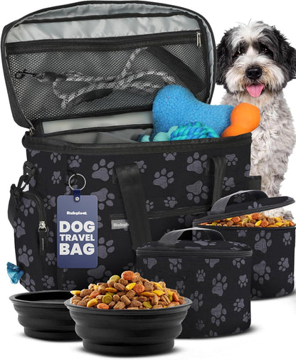 Dog Travel Bag Organizer with Food Containers & Accessories