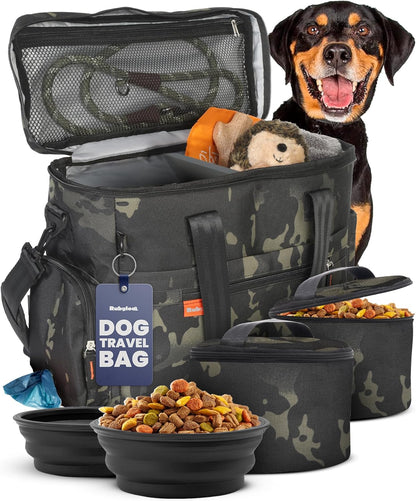Dog Travel Bag Organizer with Food Containers & Accessories