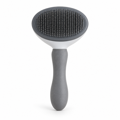 Gray self-cleaning slicker brush, front view