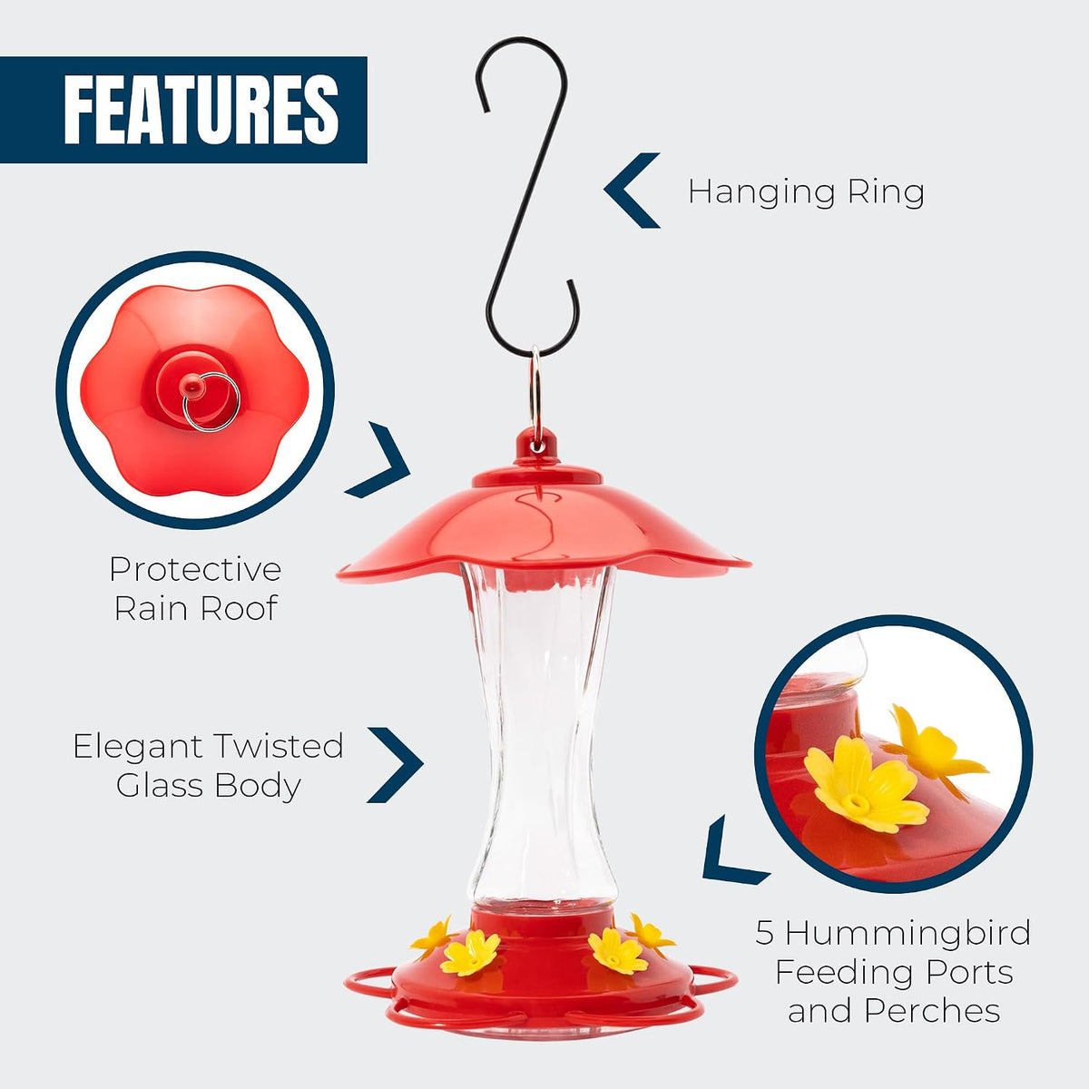 2-Pack 10 oz Glass Hummingbird Feeders