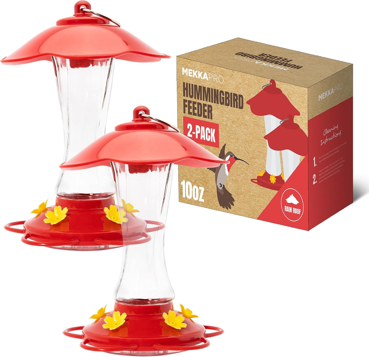 2-Pack 10 oz Glass Hummingbird Feeders