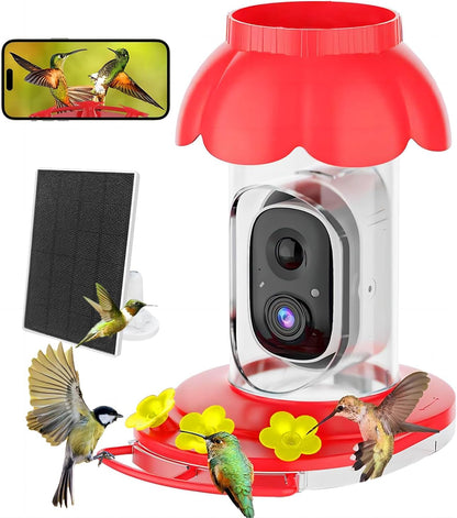 Solar Hummingbird Feeder with 1080p Camera — Red