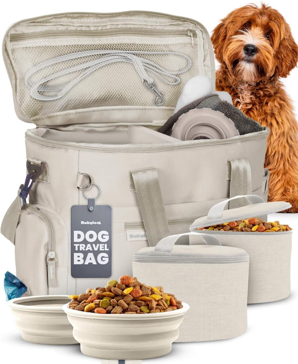 Dog Travel Bag Organizer with Food Containers & Accessories