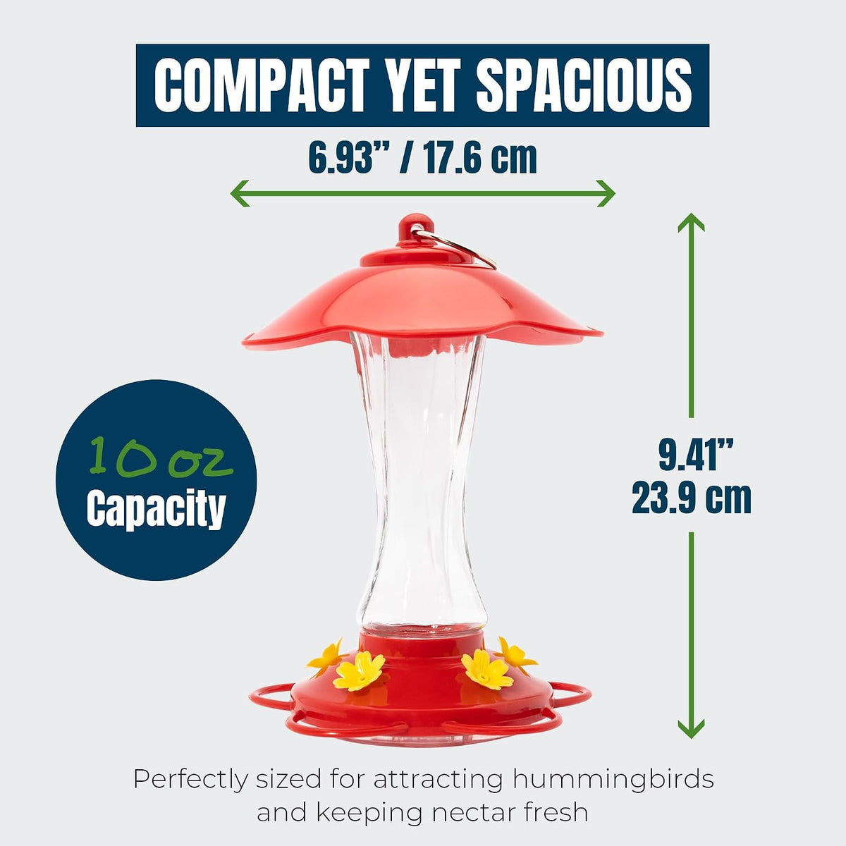 2-Pack 10 oz Glass Hummingbird Feeders